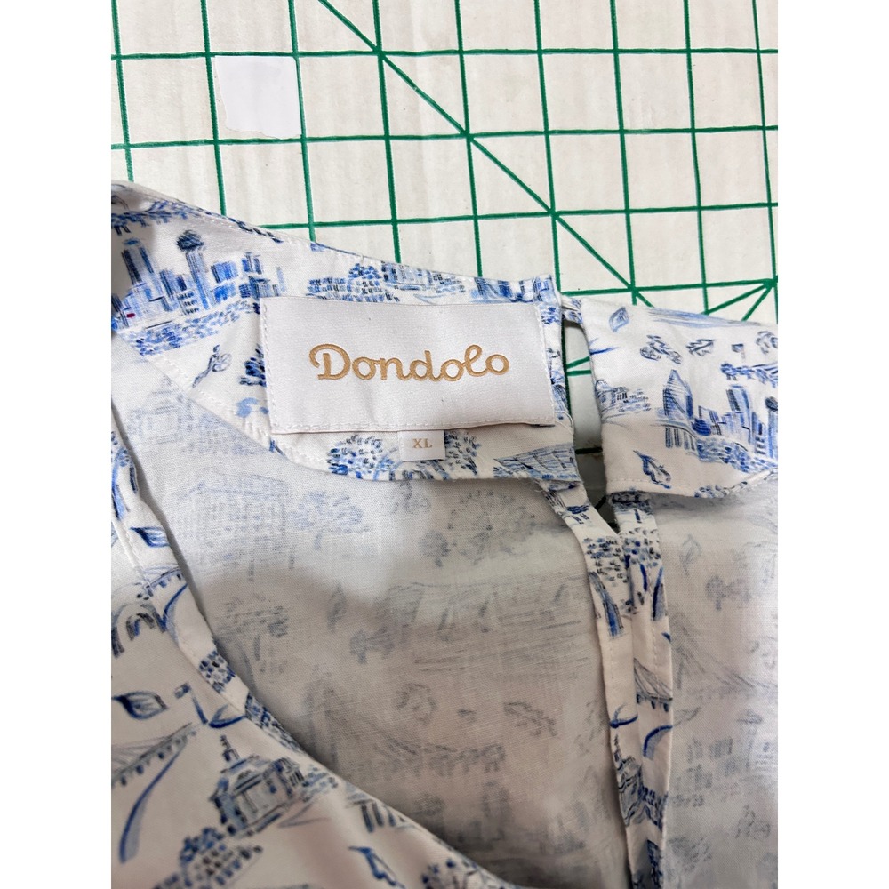 Dondolo XL Toile Top Blue White Smocked Puff Sleeve Cotton Cottage Ferris Travel - Picture 3 of 11